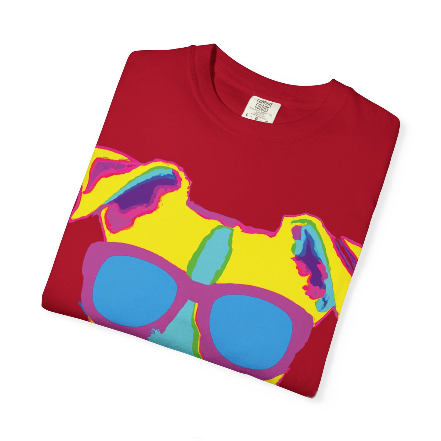 Dog Sunglasses Tee — Colorful Pop Art Dog T-Shirt (PLURout.com Back)