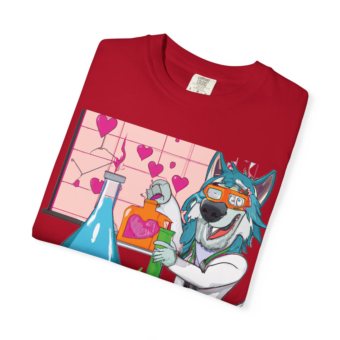 Science Wolf T-Shirt — Cute Mad Scientist Husky Cartoon with Heart Potion