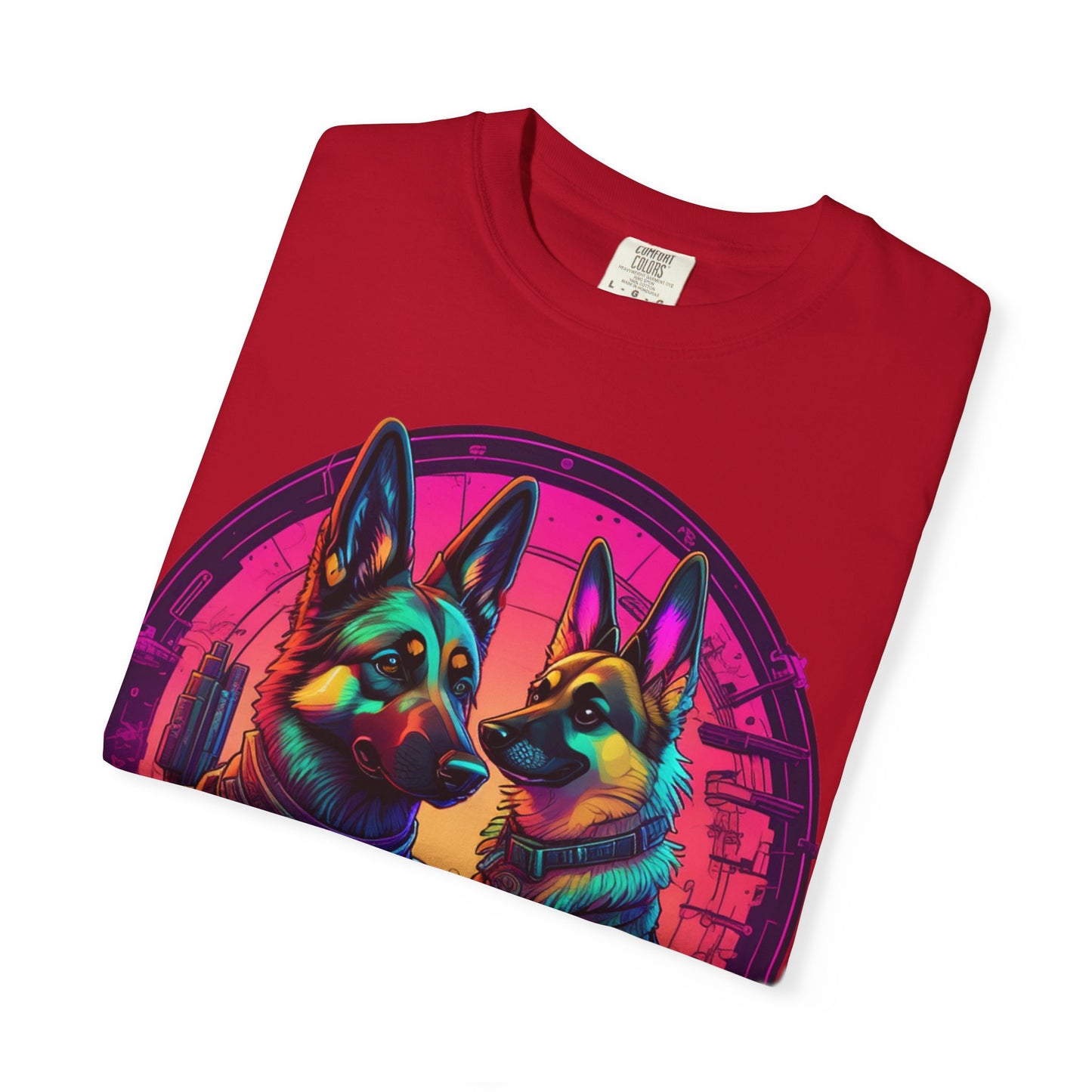 German Shepherd T-Shirt — Neon Retro Dog Duo Graphic Tee