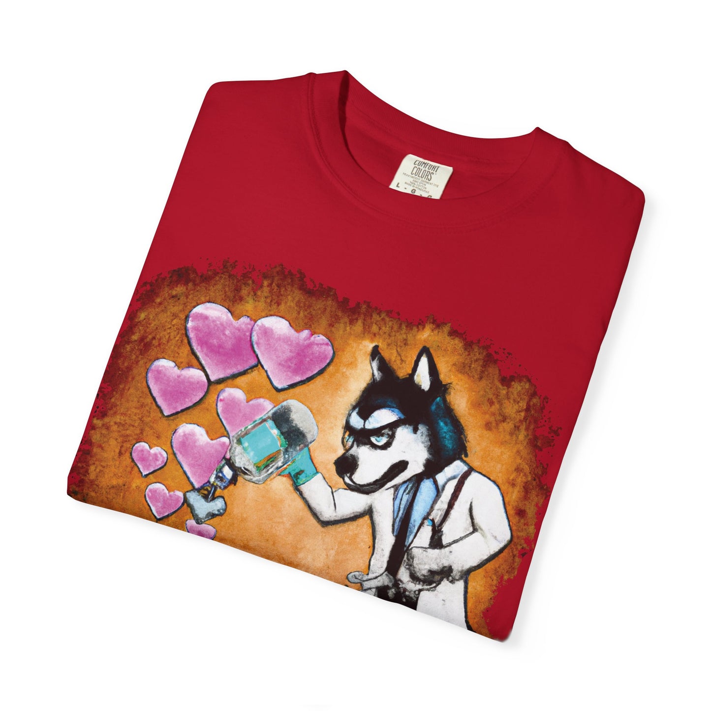 Husky Scientist Pouring Love T-Shirt — Cute Dog Chemistry Graphic Tee