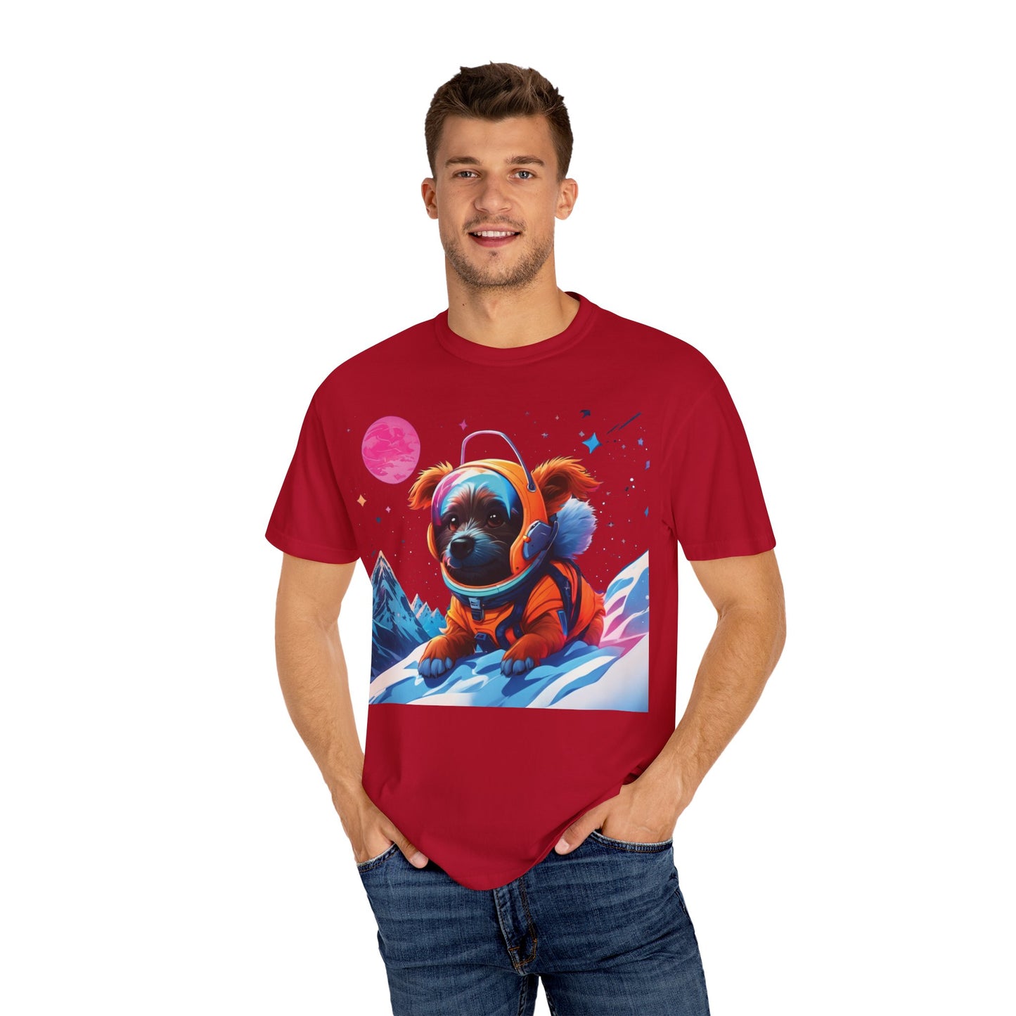 Astronaut Pug T-Shirt — Cute Space Dog Graphic Tee with PLUROUT.com Back Print