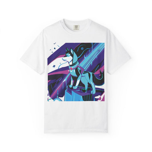 Arctic Husky Graphic T‑Shirt — Neon Cyber Wolf Design