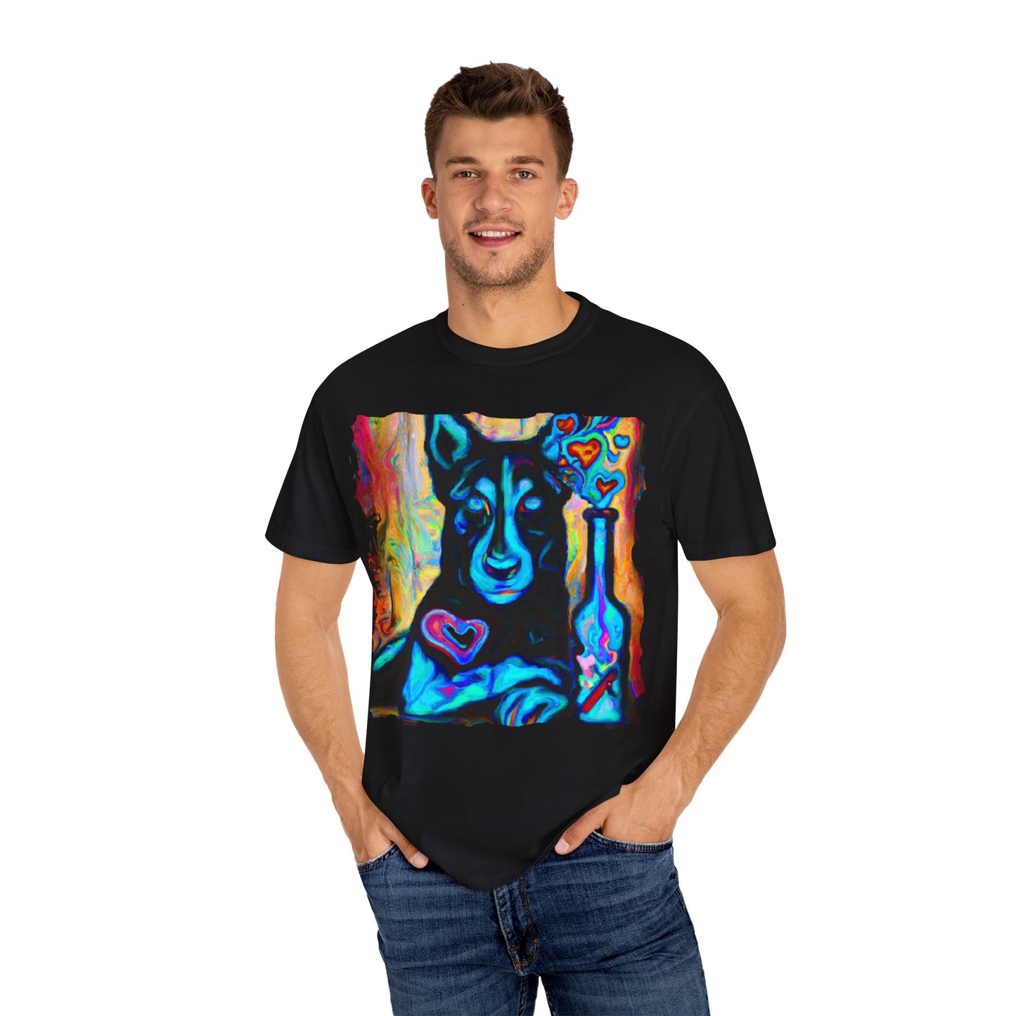 Colorful Husky Art T-Shirt — Vibrant Neon Dog Portrait Tee