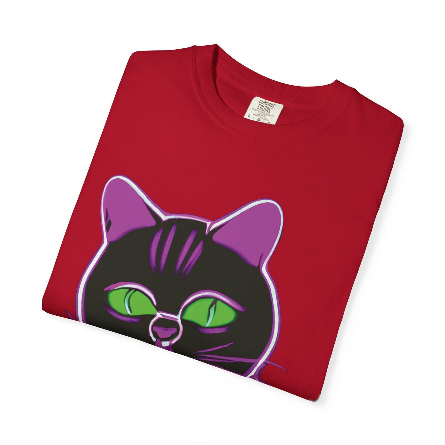 Neon Black Cat Graphic T-Shirt — Glow Green/Purple Cat Tee