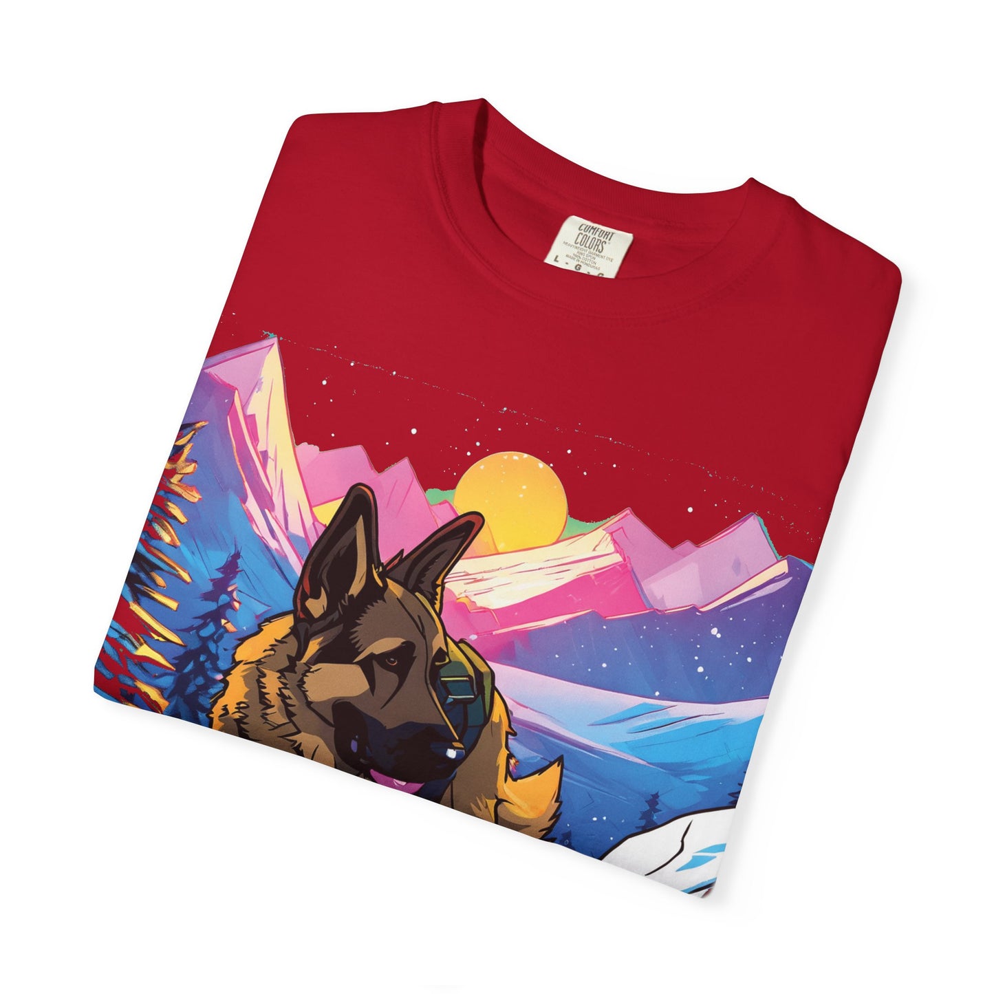 German Shepherd Mountain Sunset T-Shirt — Scenic Dog Graphic Tee