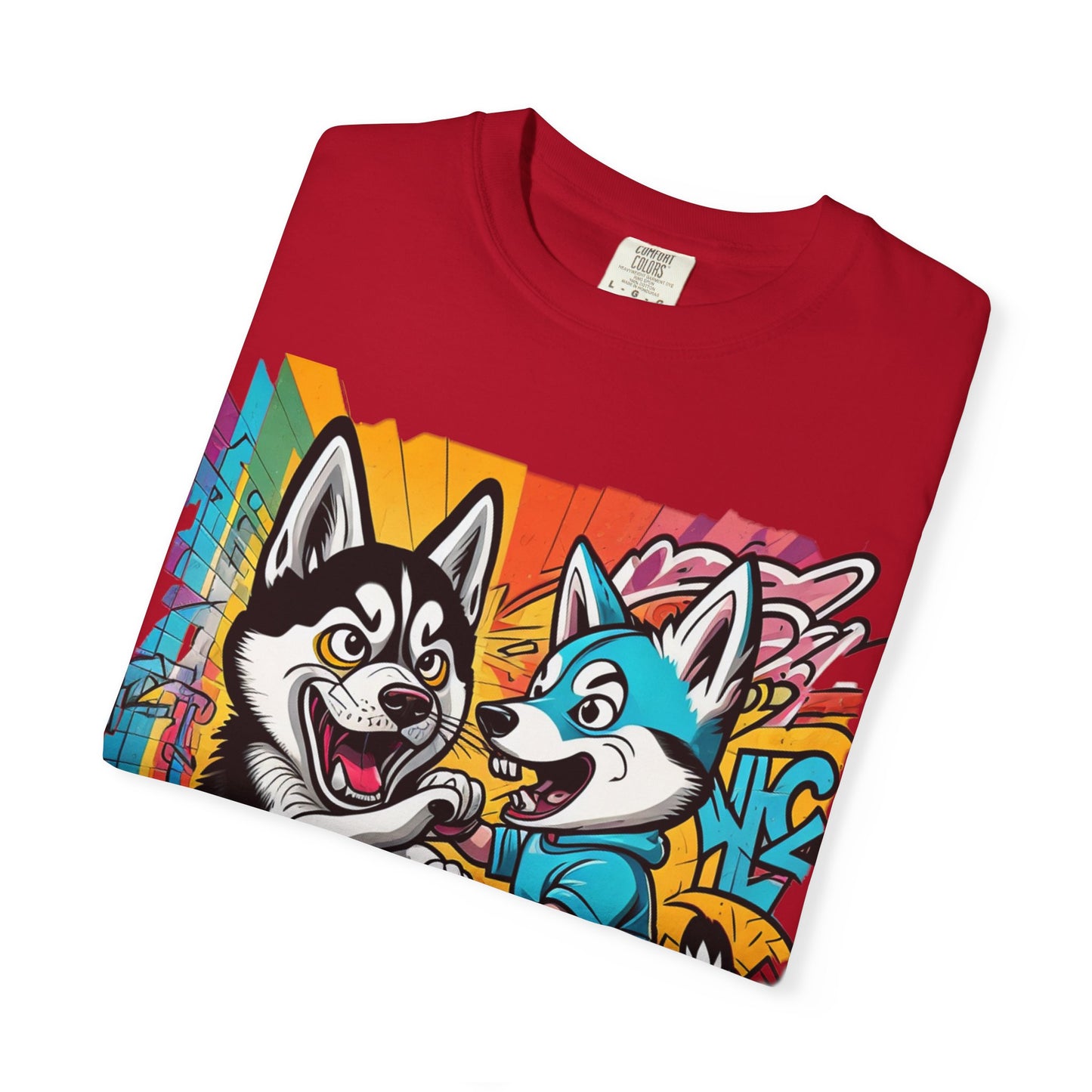 Husky Friends Graphic T-Shirt — Playful Street Art Dog Design