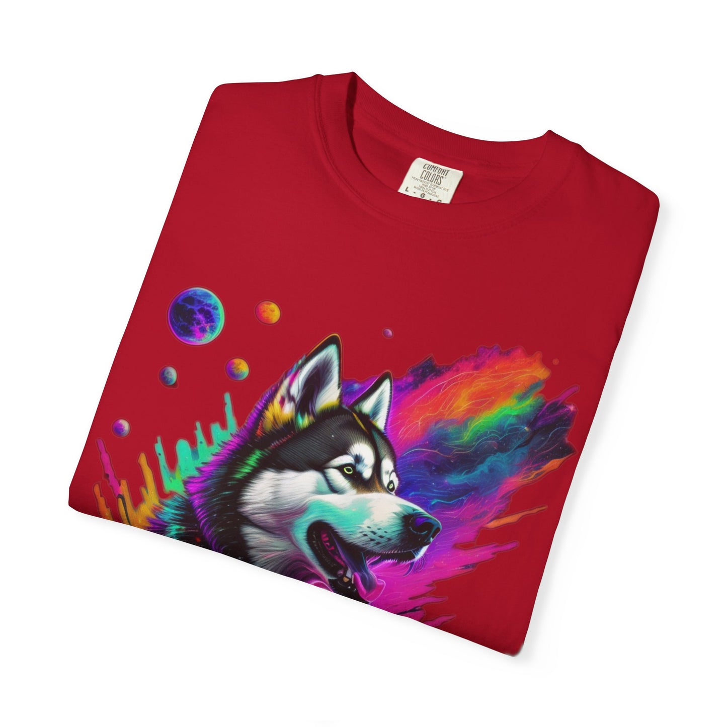 Husky Nebula T‑Shirt — Colorful Cosmic Wolf Graphic Tee