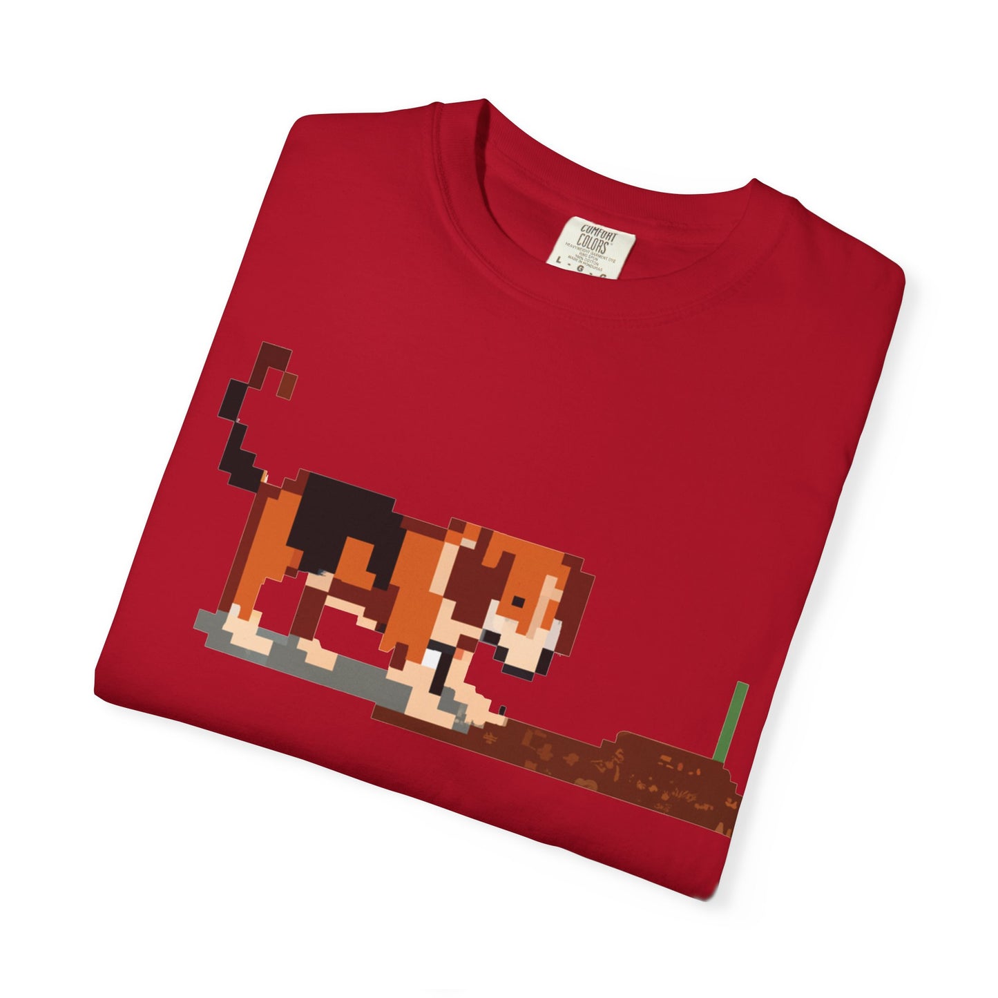 Pixel Beagle T-Shirt — Dog Digging Graphic Tee with 'PLURROUT.com' Back Print