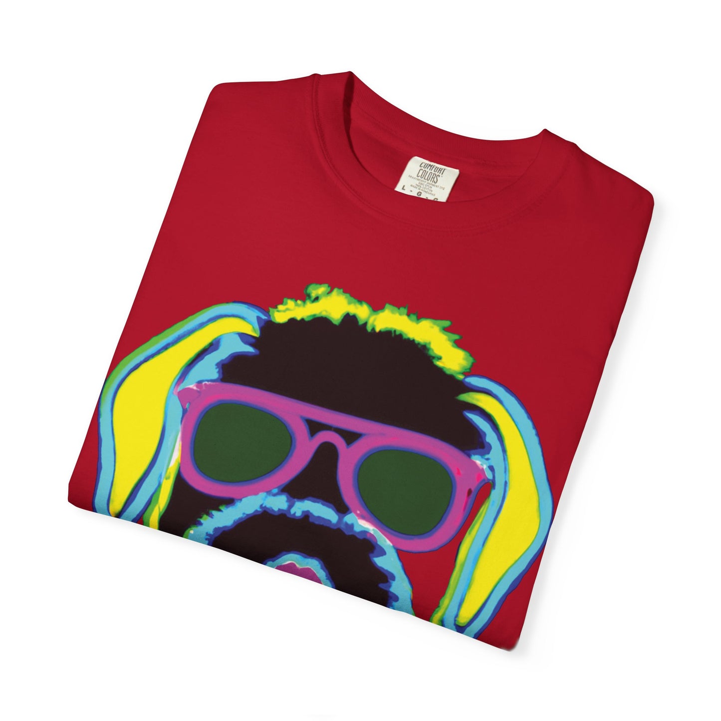 Neon Cool Dog Graphic T-Shirt — Sunglasses Pup Tee with PlurOut Backprint