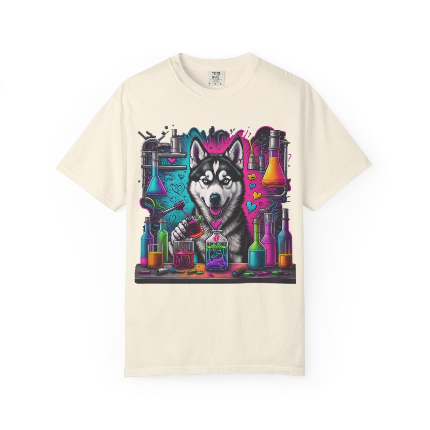 Husky Lab Graphic T-Shirt — Neon Science Dog Tee