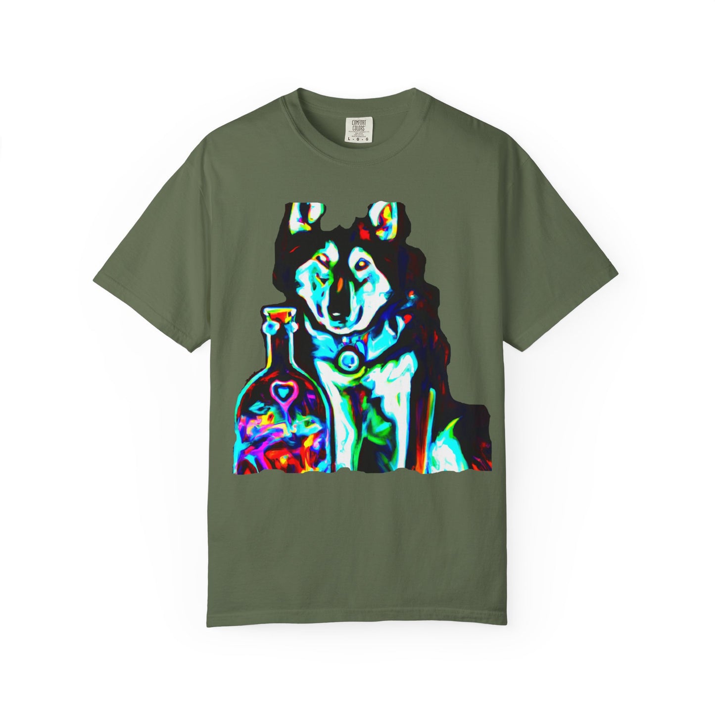 Psychedelic Husky T-Shirt — Colorful Neon Dog Graphic Tee