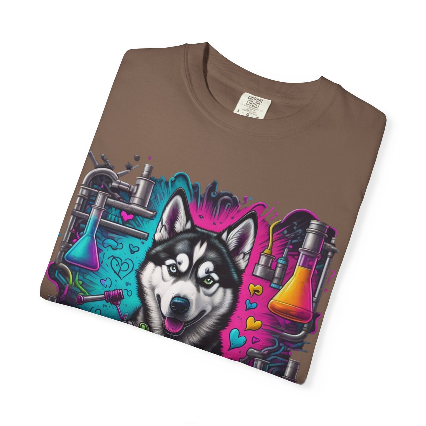Husky Lab Graphic T-Shirt — Neon Science Dog Tee