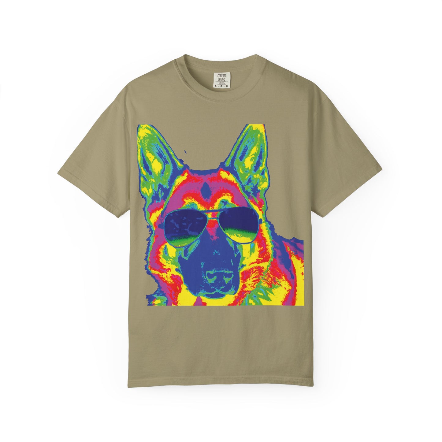 Cool Neon German Shepherd T-Shirt — Sunglasses Dog Graphic Tee