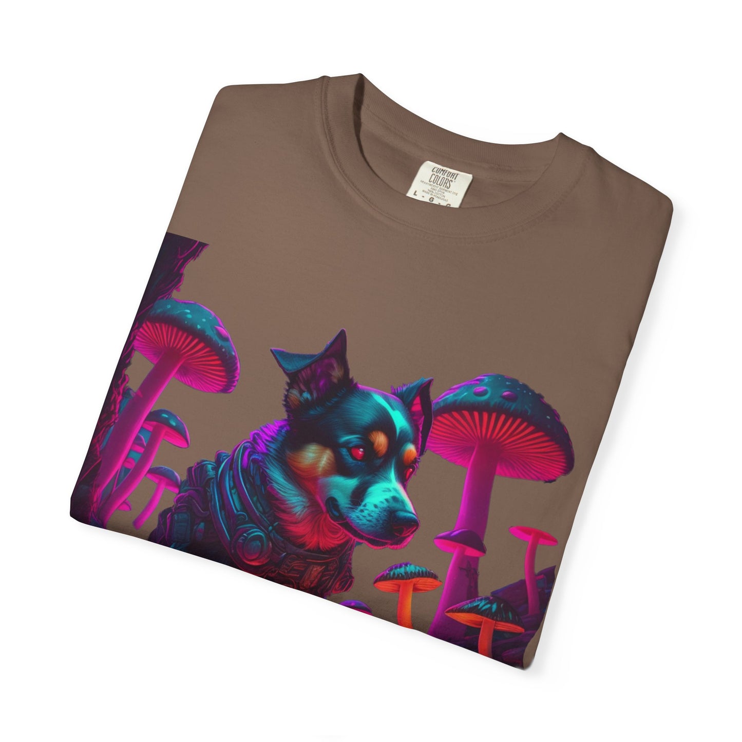 Psychedelic Husky T-Shirt — Neon Mushroom Dog Graphic Tee