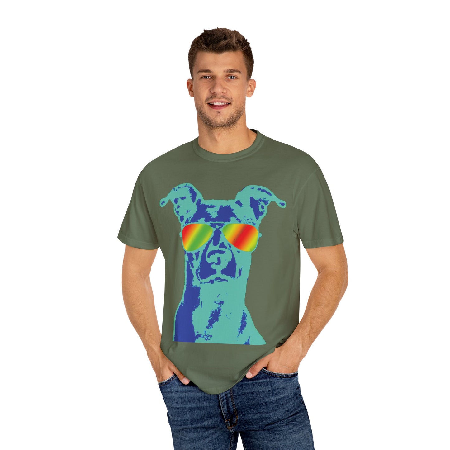 Cool Dog Graphic Tee — Rainbow Sunglasses Pitbull T‑Shirt