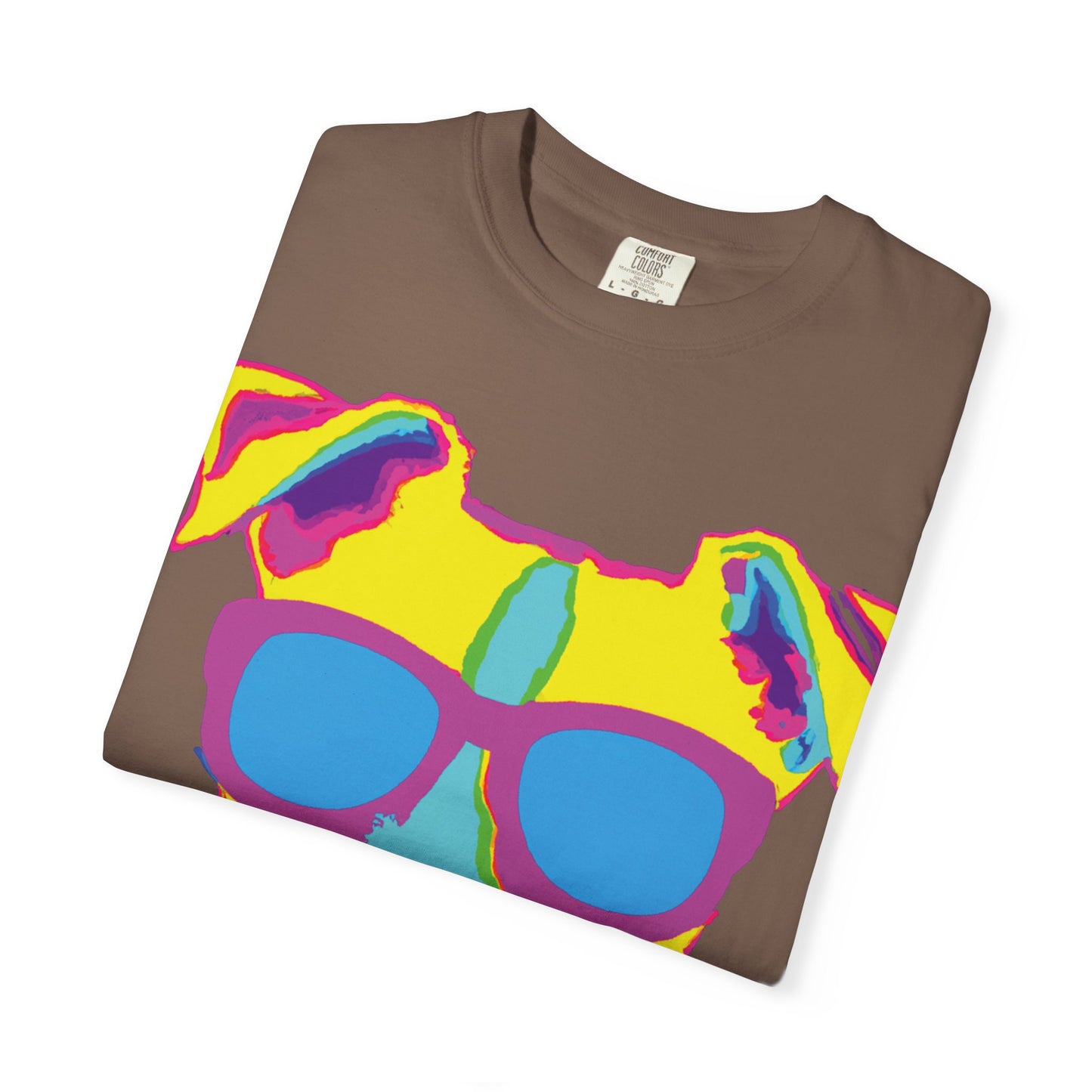 Dog Sunglasses Tee — Colorful Pop Art Dog T-Shirt (PLURout.com Back)