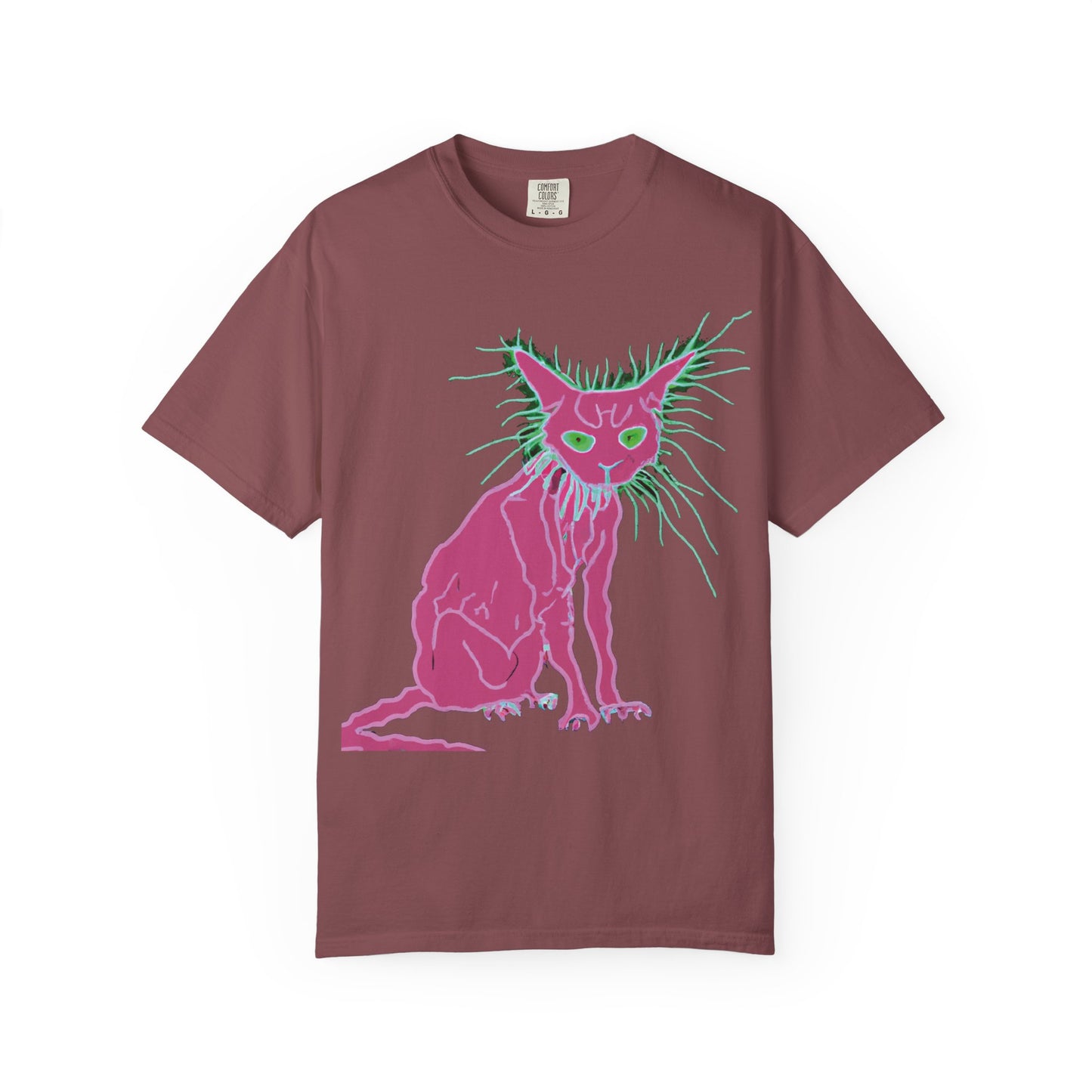 Sphynx Cat Graphic T-Shirt — Neon Pink & Green Punk Cat Design