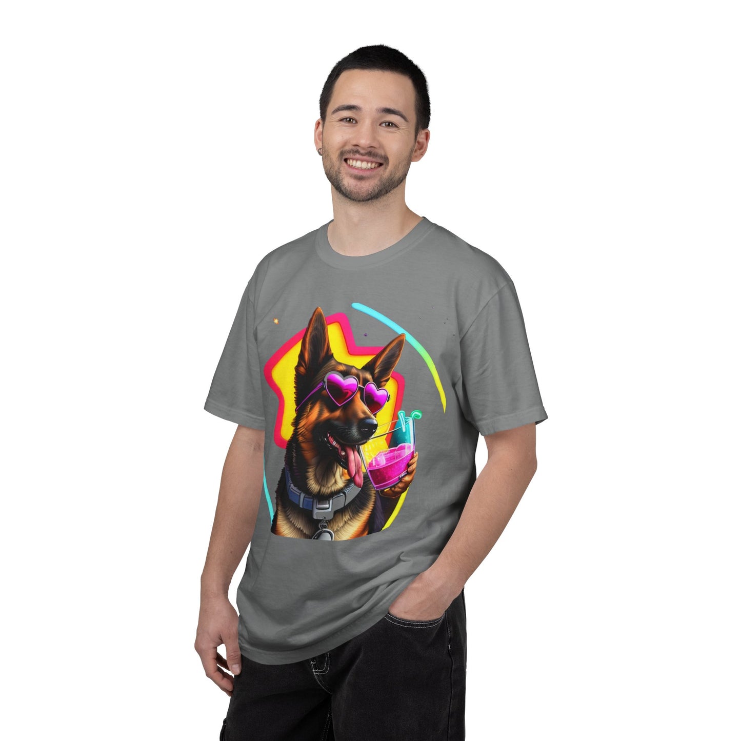 Dog Summer Tee — German Shepherd with Sunglasses & Drink