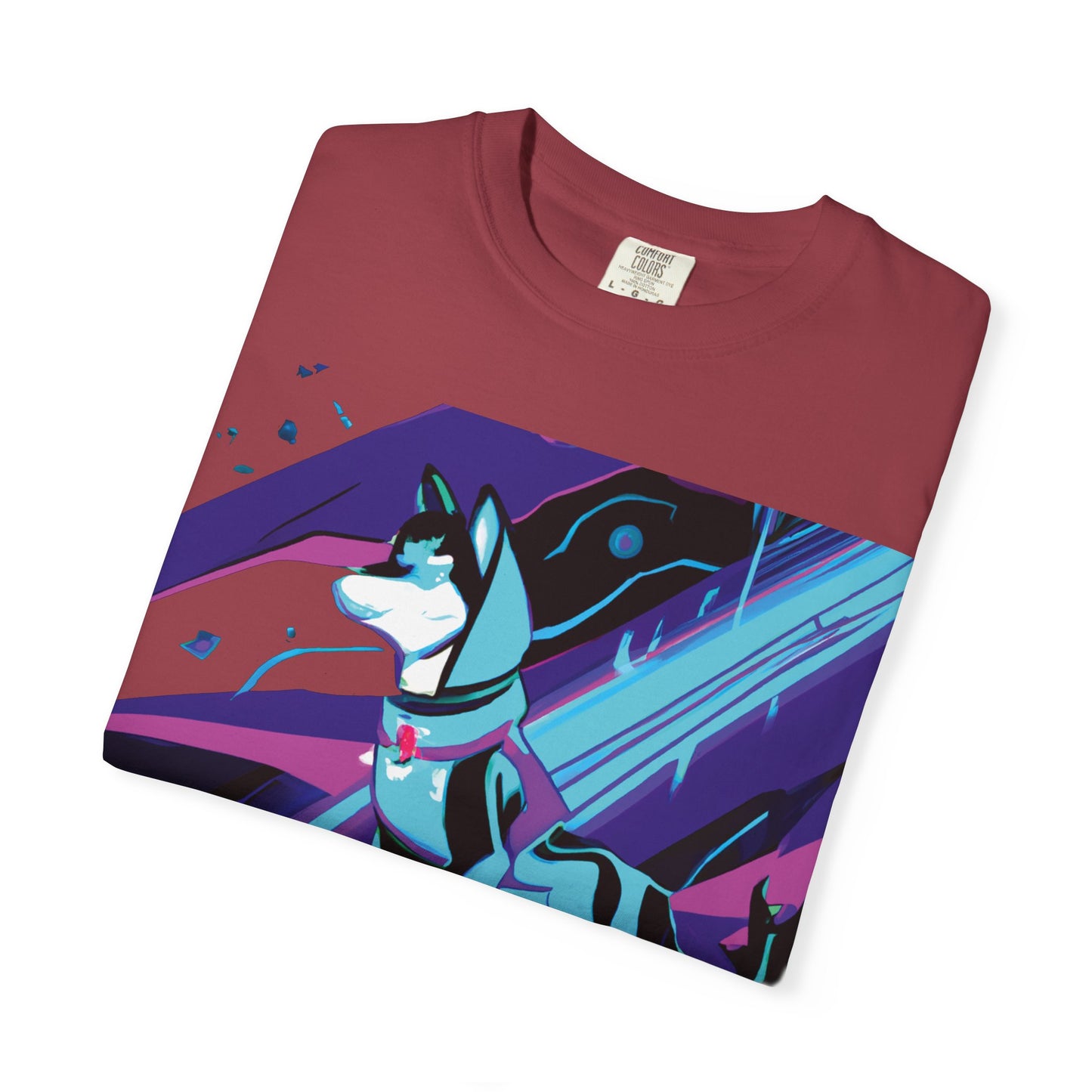 Arctic Husky Graphic T‑Shirt — Neon Cyber Wolf Design