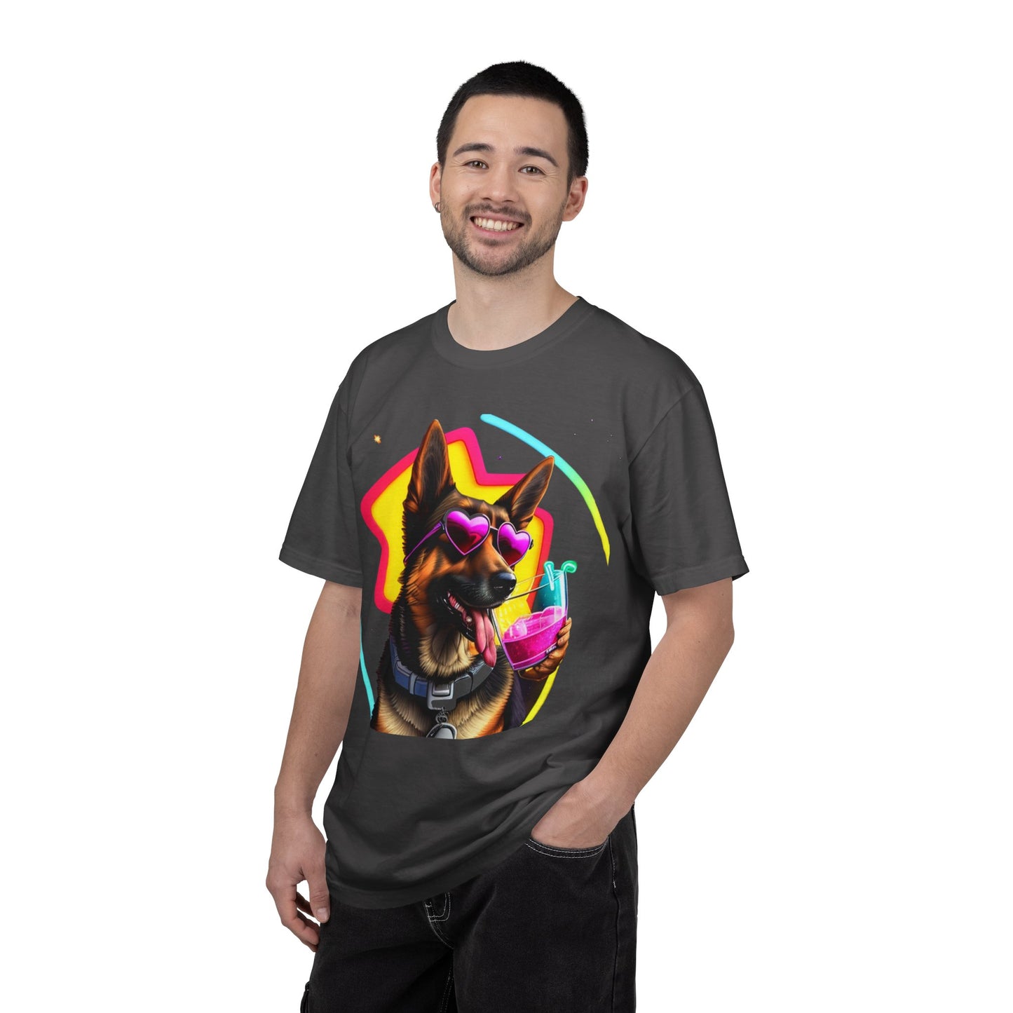 Dog Summer Tee — German Shepherd with Sunglasses & Drink