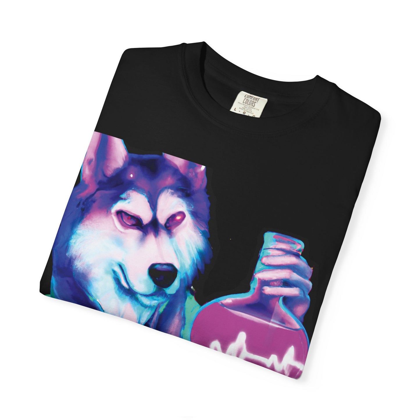 Husky Chemist T-Shirt — Neon Vial Heartbeat Graphic Tee