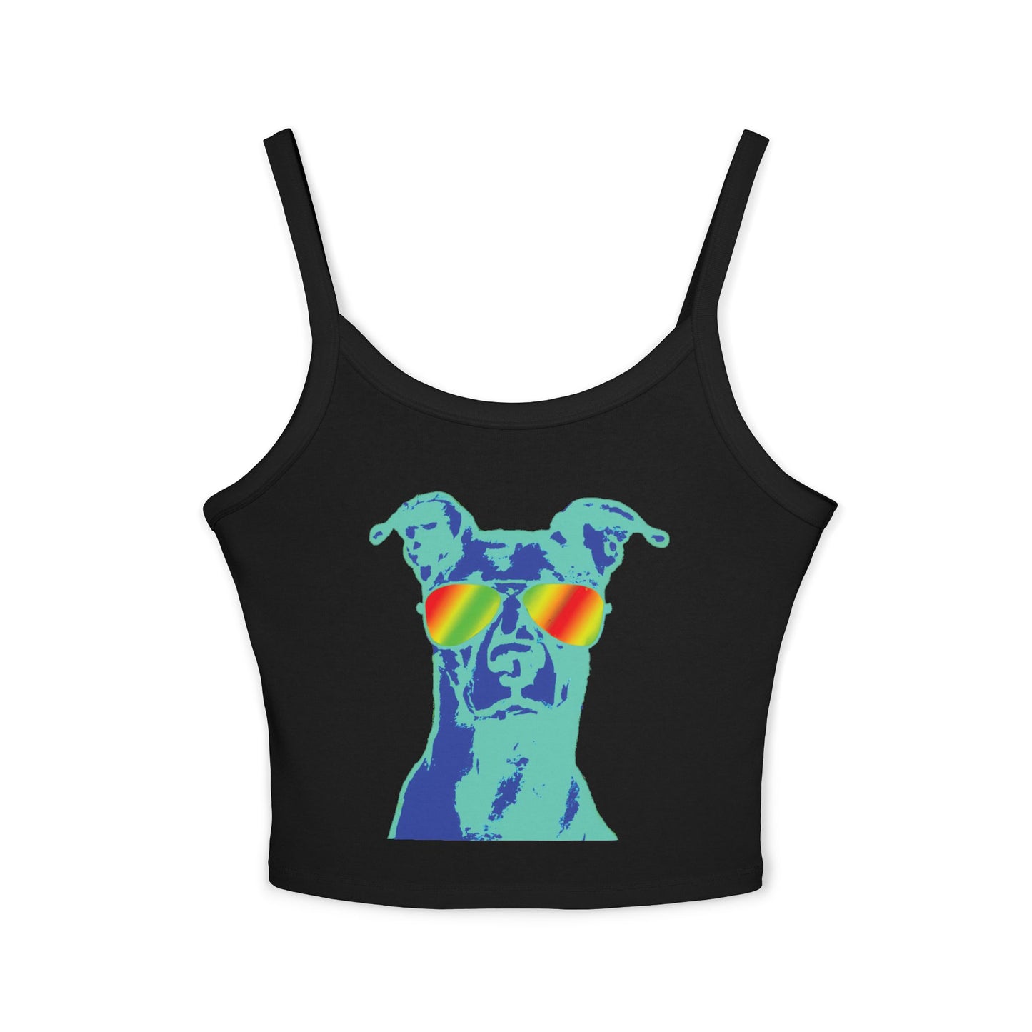 Dog Sunglasses Crop Tank Top — Colorful Summer Pup Graphic