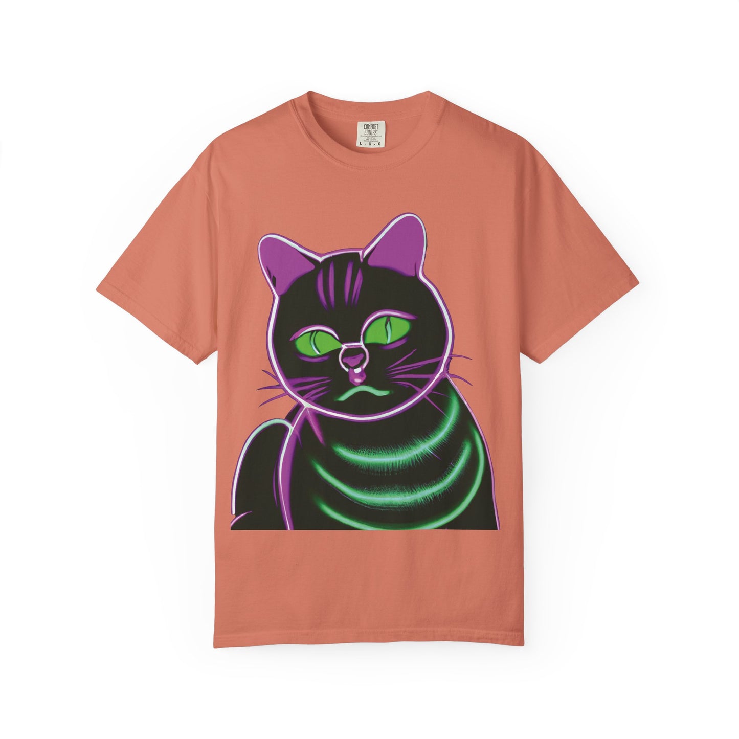 Neon Black Cat Graphic T-Shirt — Glow Green/Purple Cat Tee