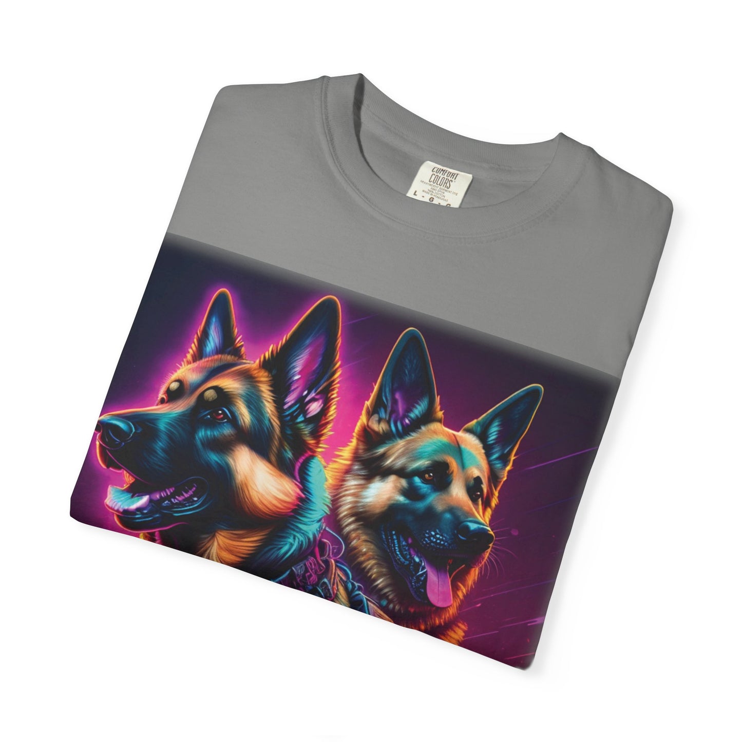 Neon K9 Duo T-Shirt — Cyber German Shepherds Graphic Tee