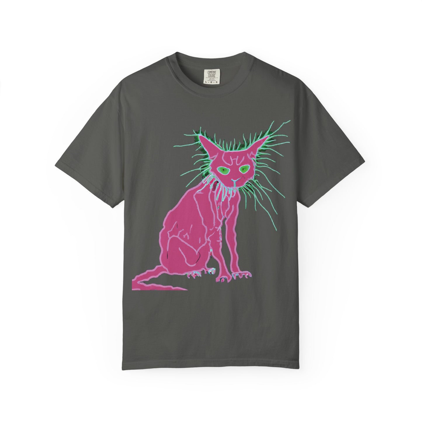 Sphynx Cat Graphic T-Shirt — Neon Pink & Green Punk Cat Design