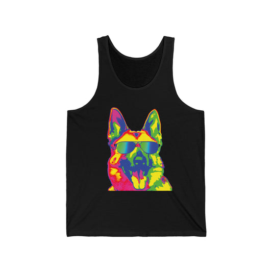 Colorful Neon German Shepherd Tank Top — Retro Dog Graphic Tank