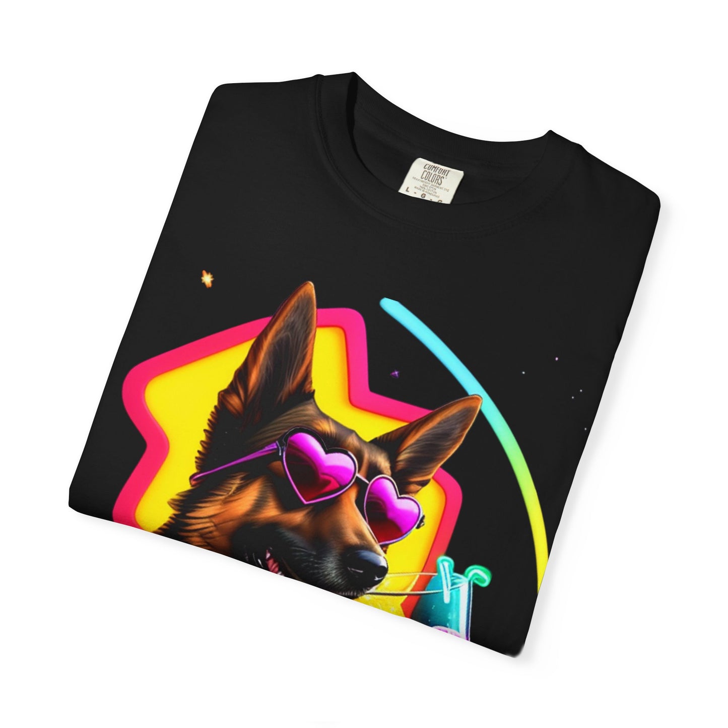 Dog Summer Tee — German Shepherd with Sunglasses & Drink
