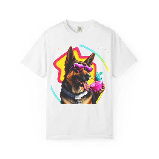 Dog Summer Tee — German Shepherd with Sunglasses & Drink