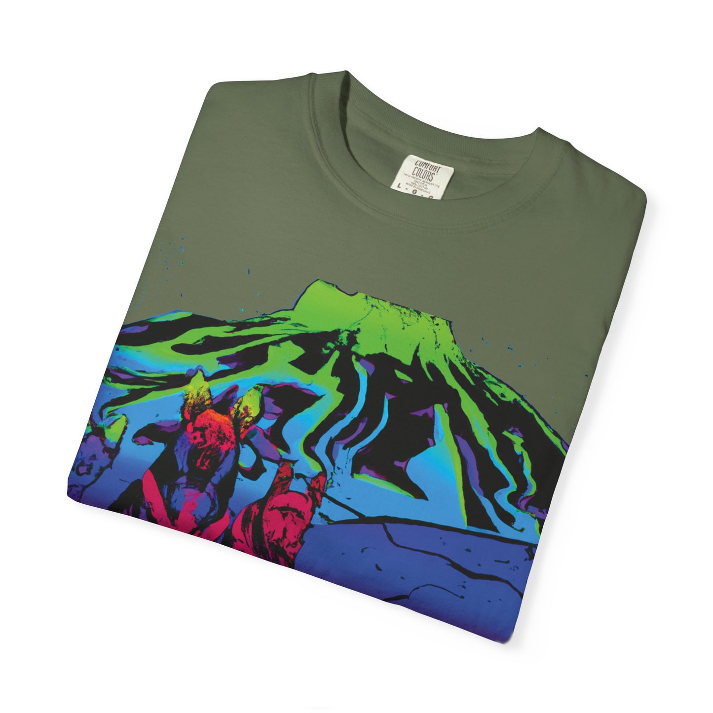 Psychedelic Volcano Dogs T-Shirt — Neon Mountain Graphic Tee