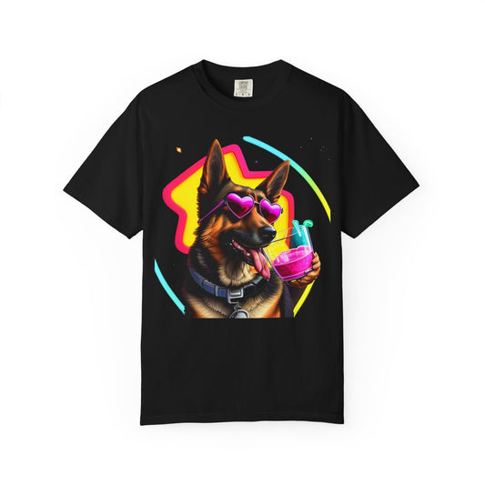 Dog Summer Tee — German Shepherd with Sunglasses & Drink