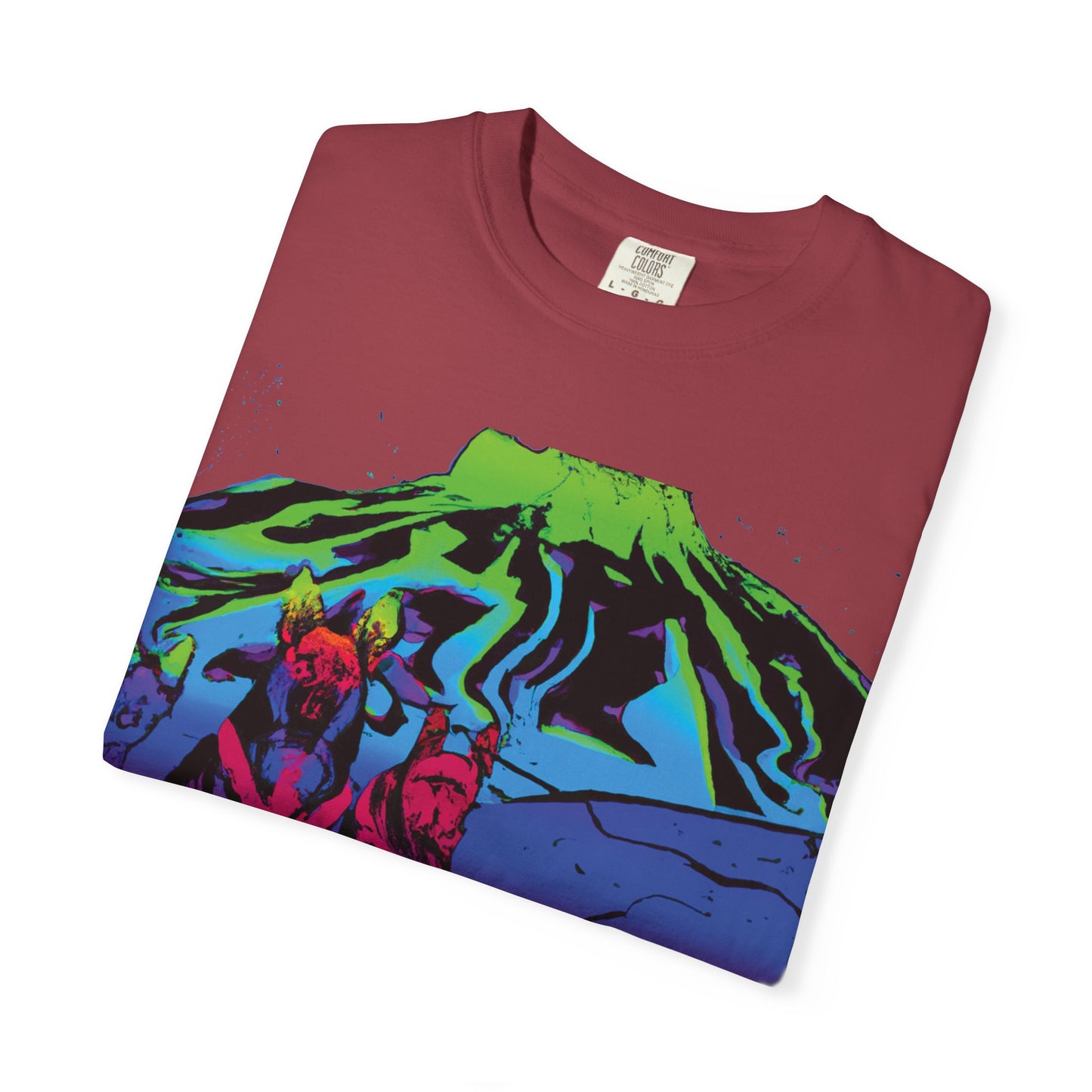 Psychedelic Volcano Dogs T-Shirt — Neon Mountain Graphic Tee