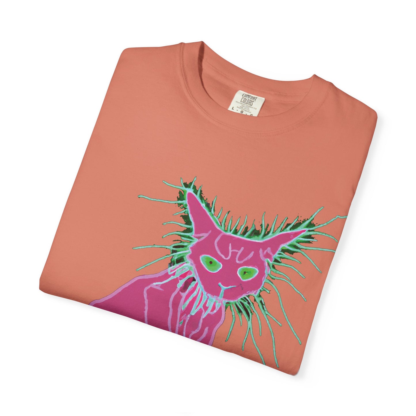 Sphynx Cat Graphic T-Shirt — Neon Pink & Green Punk Cat Design