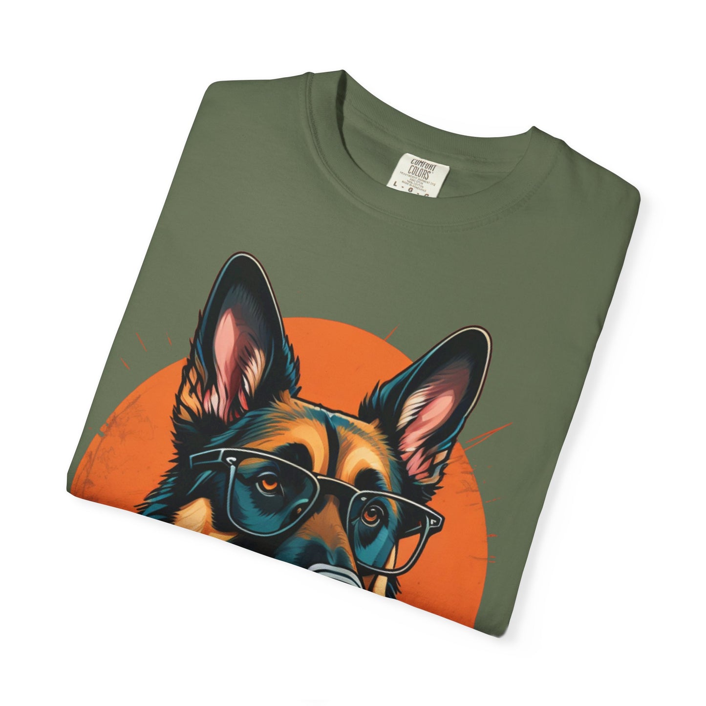 German Shepherd Coffee T-Shirt — Cool Dog Graphic Tee with Sunglasses & Mug