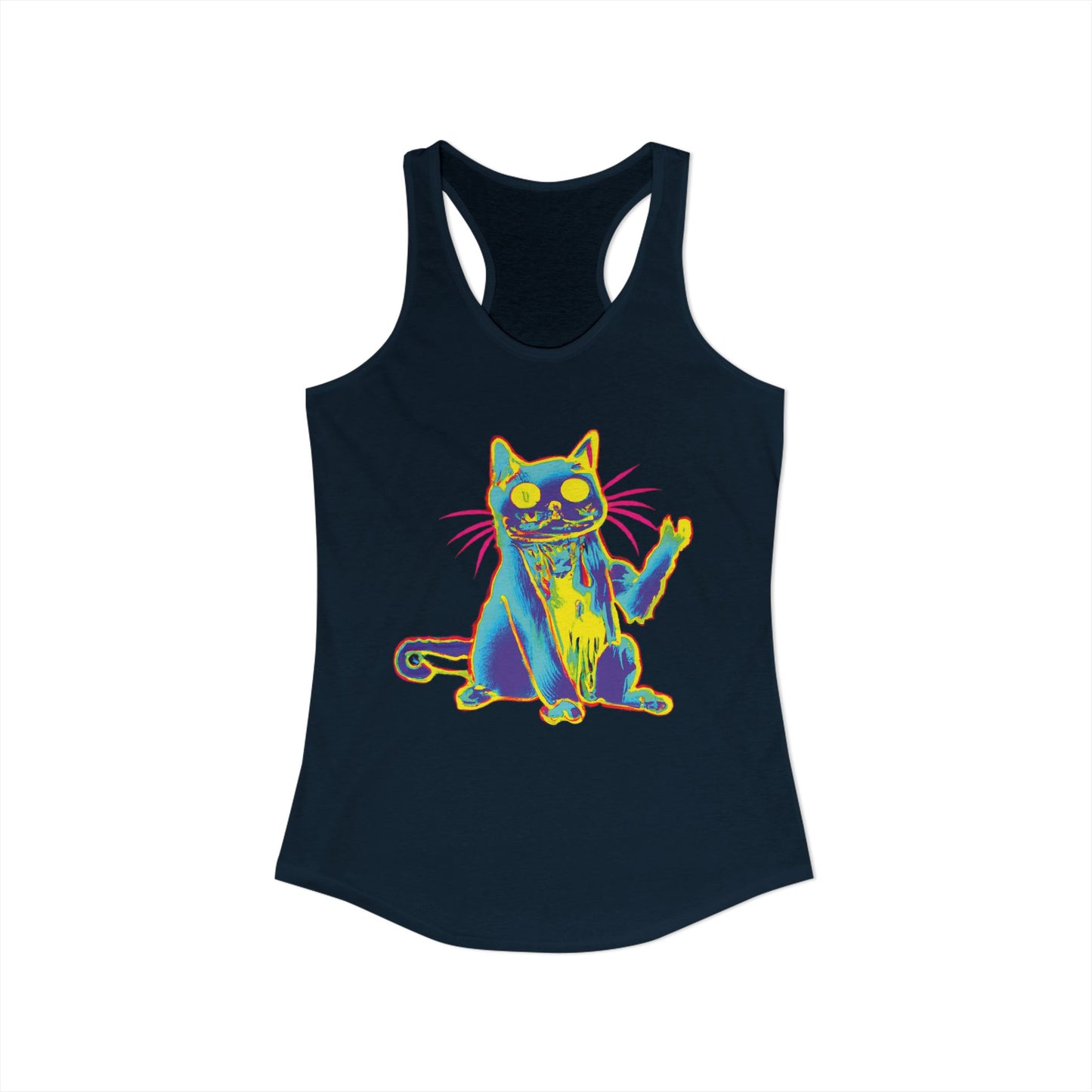 Trippy Cat 'Hi' Racerback Tank — Women's Graphic Tank Top