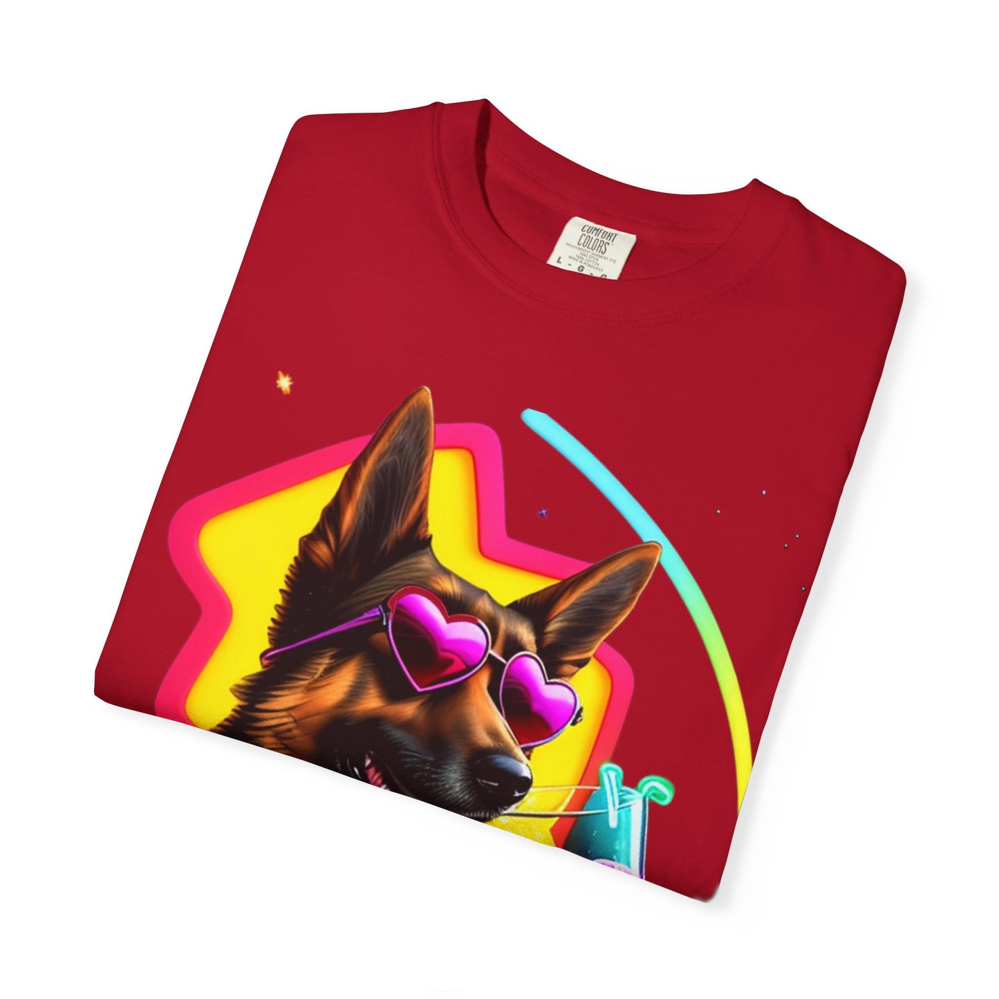 Dog Summer Tee — German Shepherd with Sunglasses & Drink