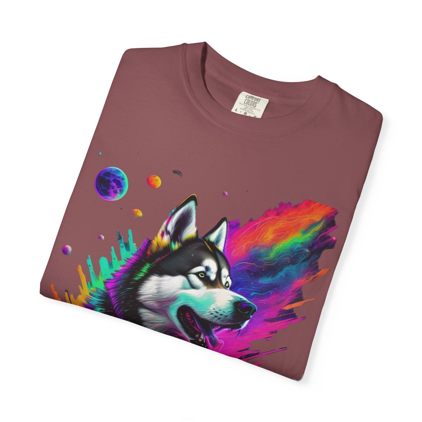 Husky Nebula T-Shirt — Colorful Cosmic Dog Art Tee