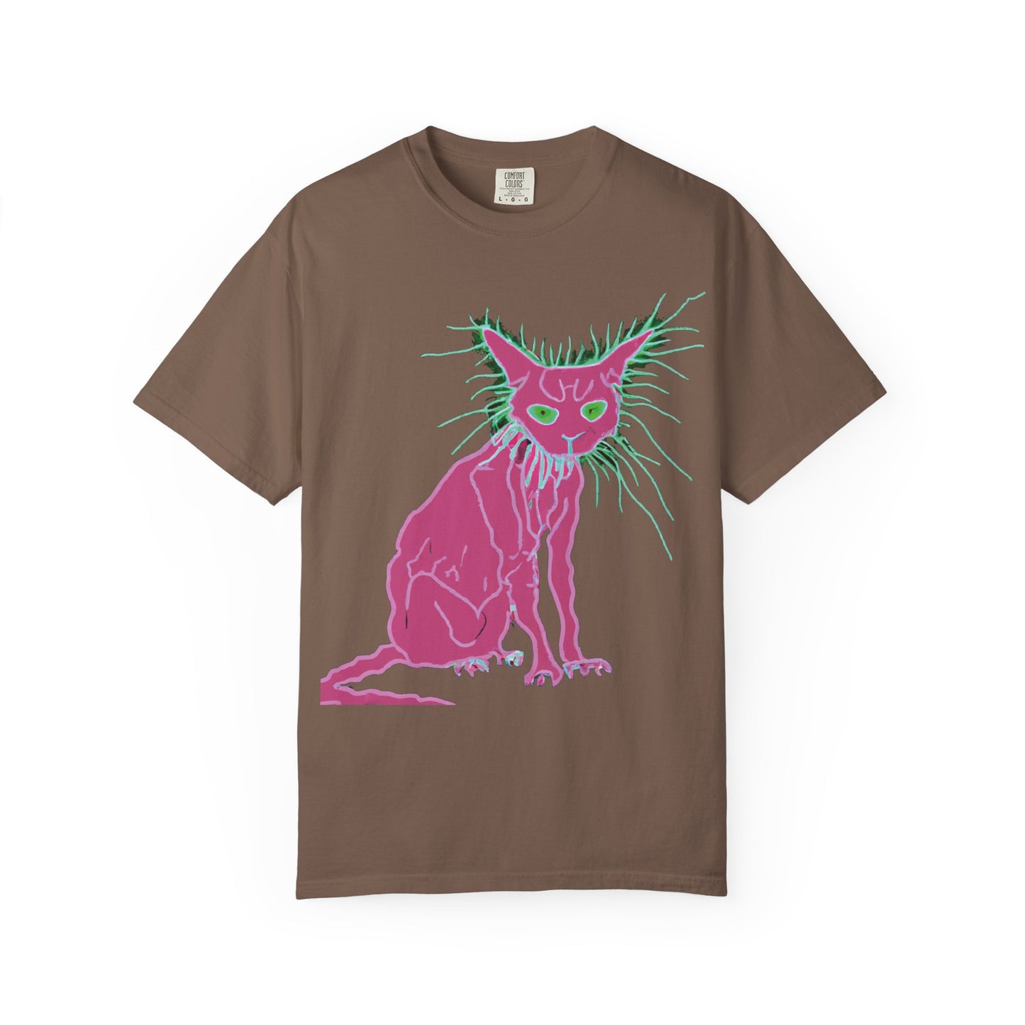 Sphynx Cat Graphic T-Shirt — Neon Pink & Green Punk Cat Design