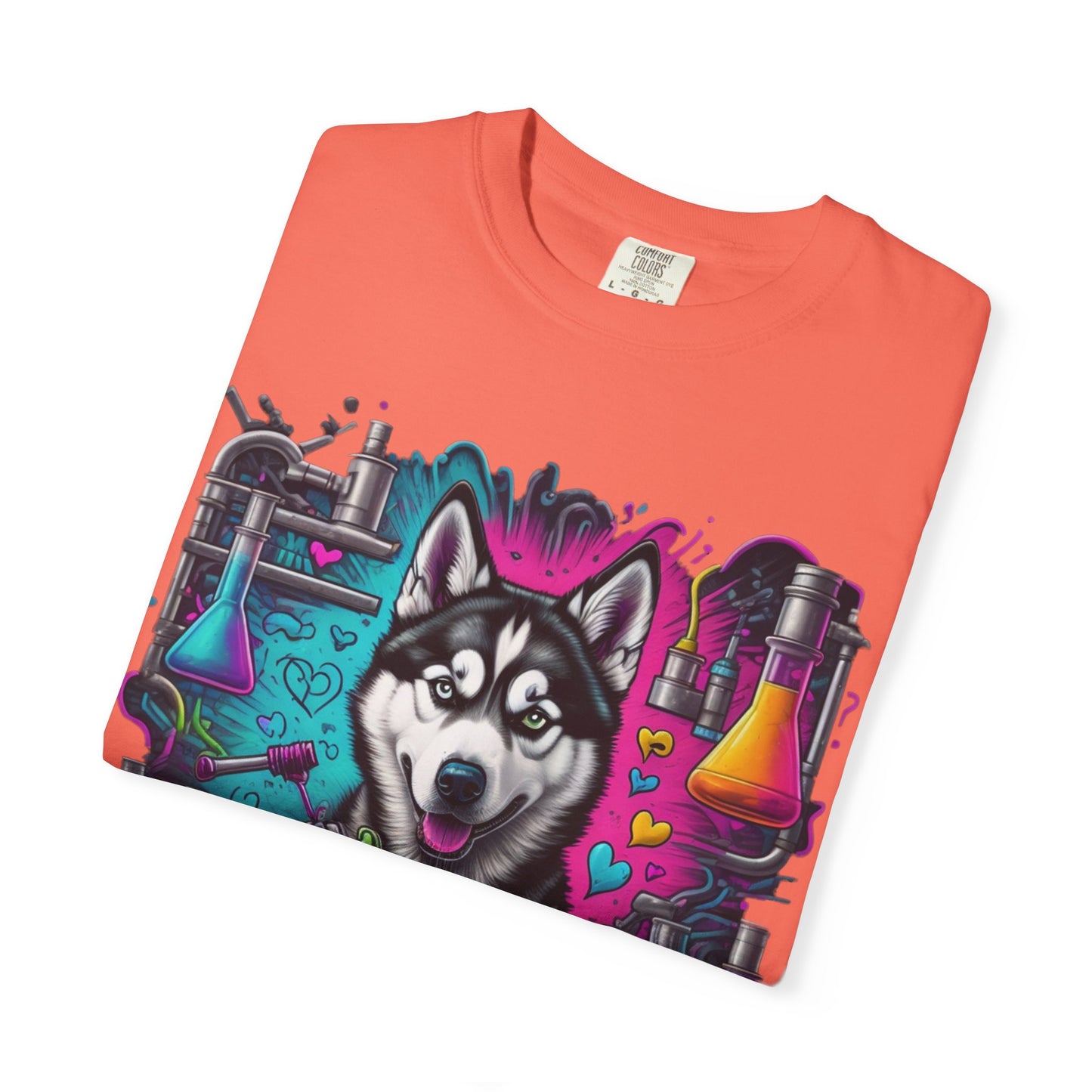 Husky Lab Graphic T-Shirt — Neon Science Dog Tee