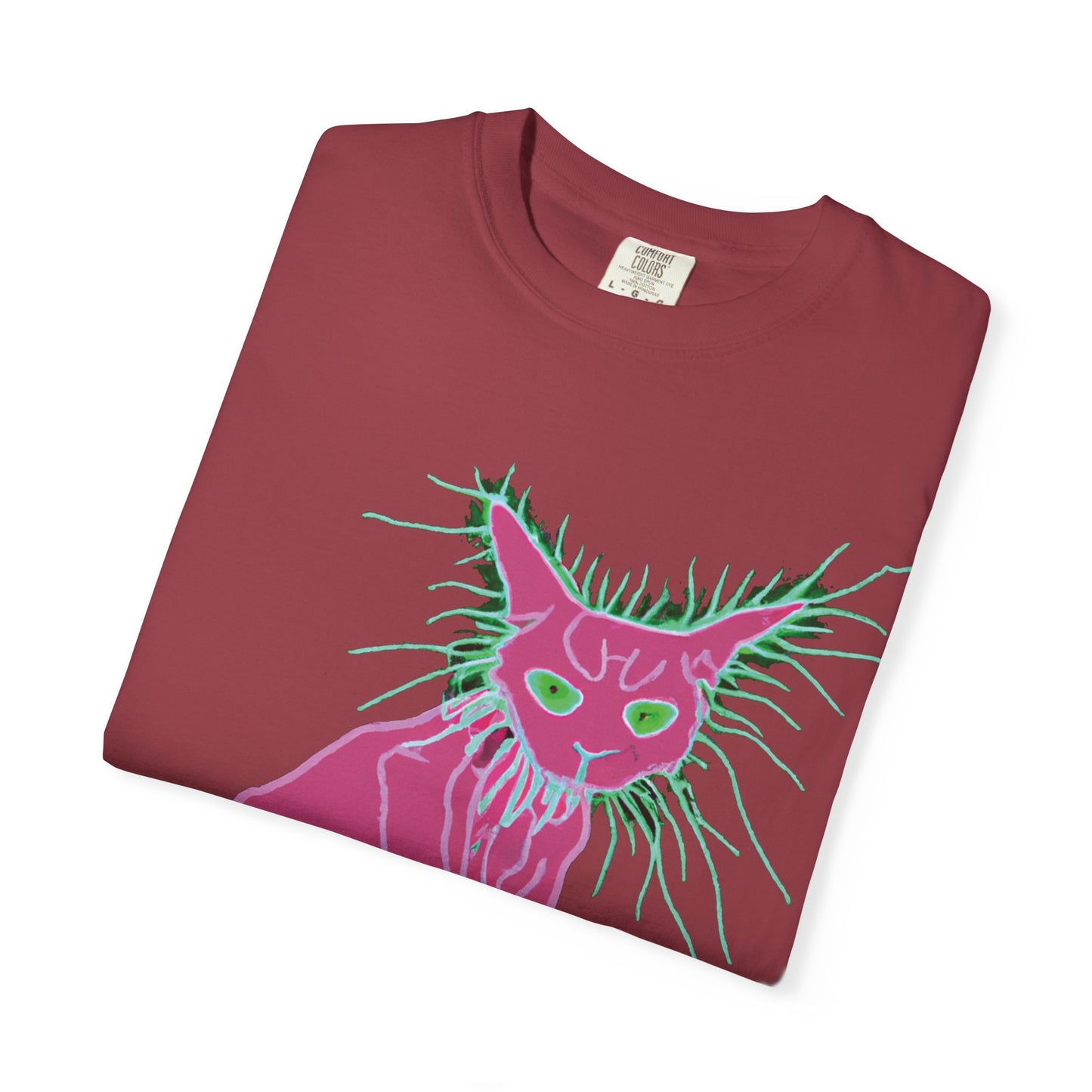 Sphynx Cat Graphic T-Shirt — Neon Pink & Green Punk Cat Design