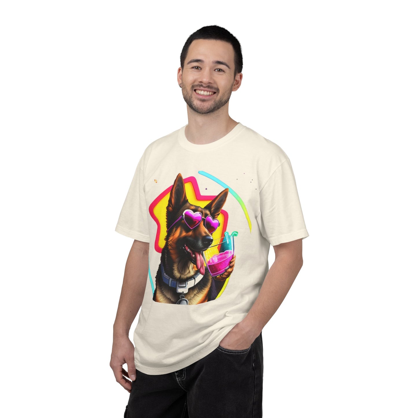 Dog Summer Tee — German Shepherd with Sunglasses & Drink