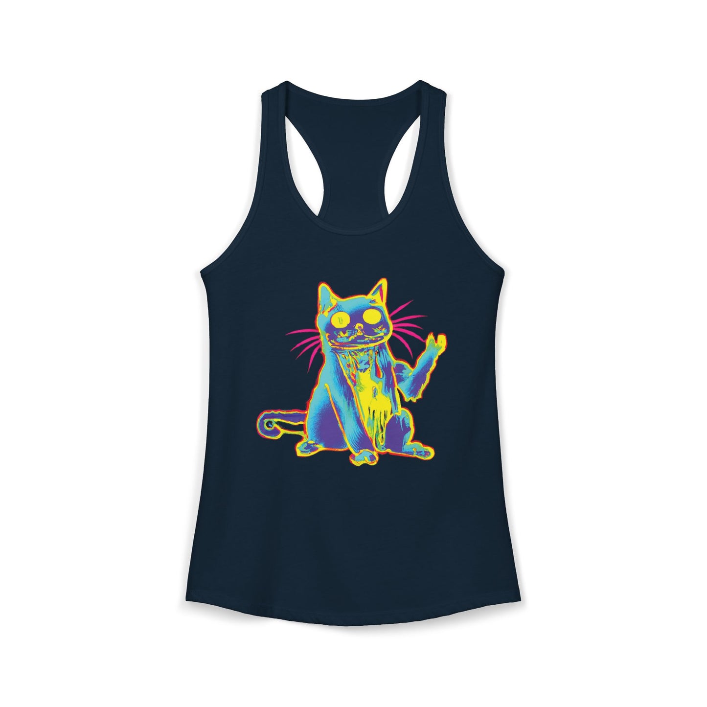 Trippy Cat 'Hi' Racerback Tank — Women's Graphic Tank Top