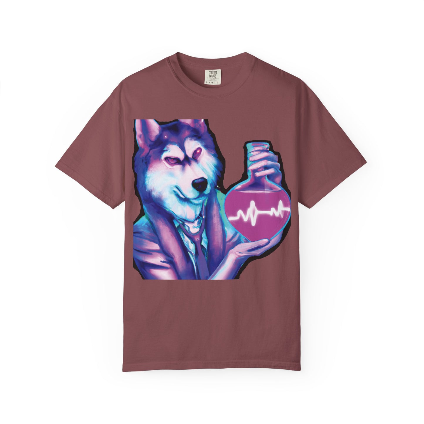 Husky Chemist T-Shirt — Neon Vial Heartbeat Graphic Tee