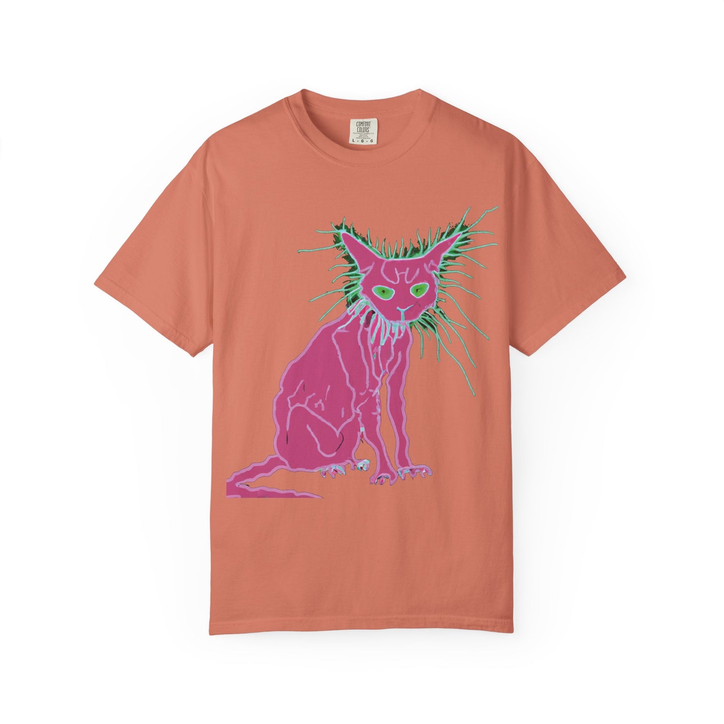 Sphynx Cat Graphic T-Shirt — Neon Pink & Green Punk Cat Design