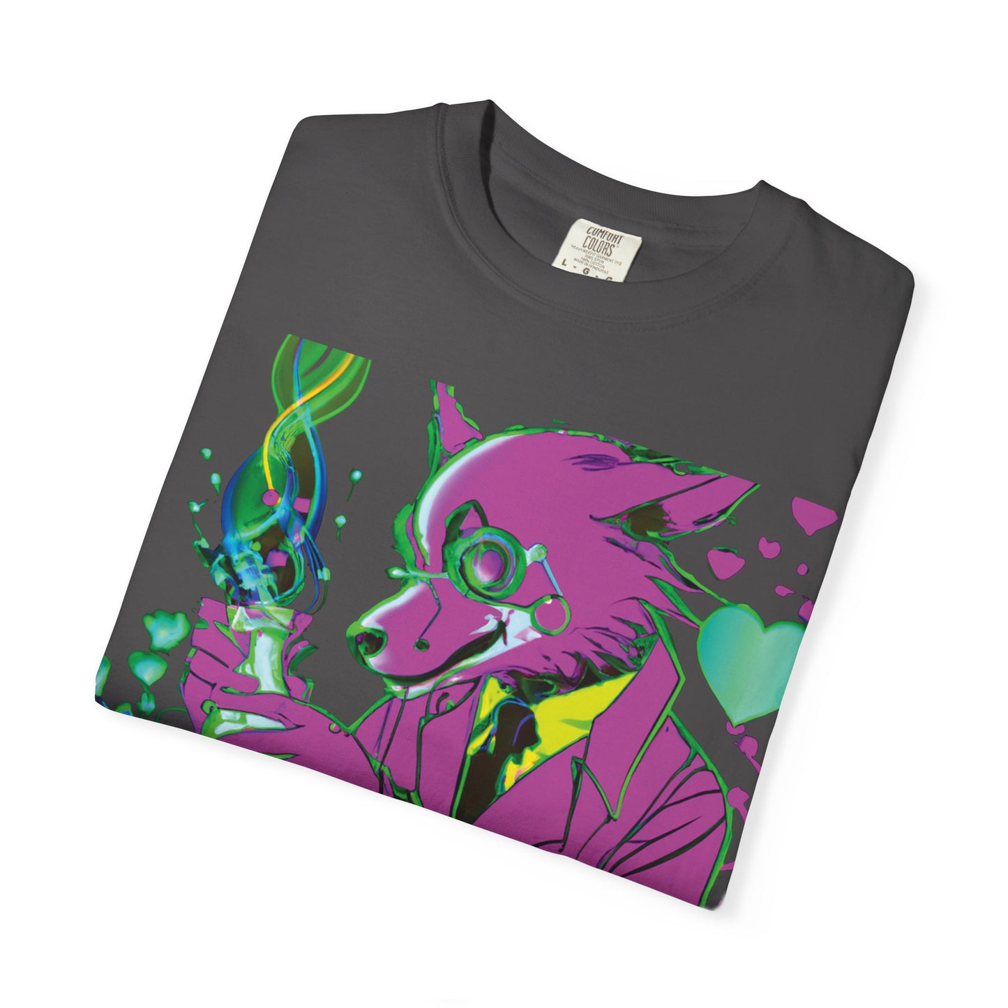 Wolf Chemist Graphic T-Shirt — Neon Vibe Animal Scientist Tee