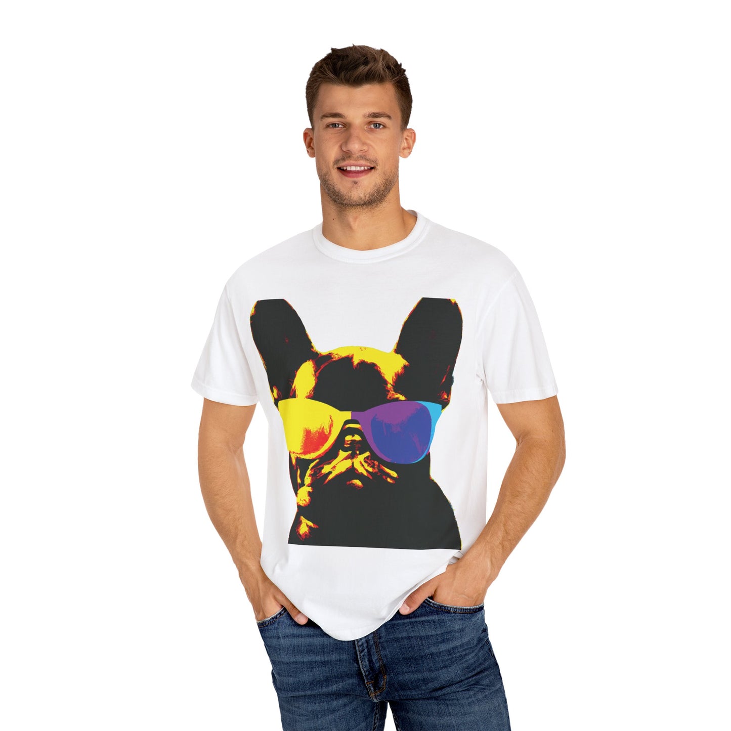 Colorful Sunglasses French Bulldog Tee (PlurOut.com Back Print)
