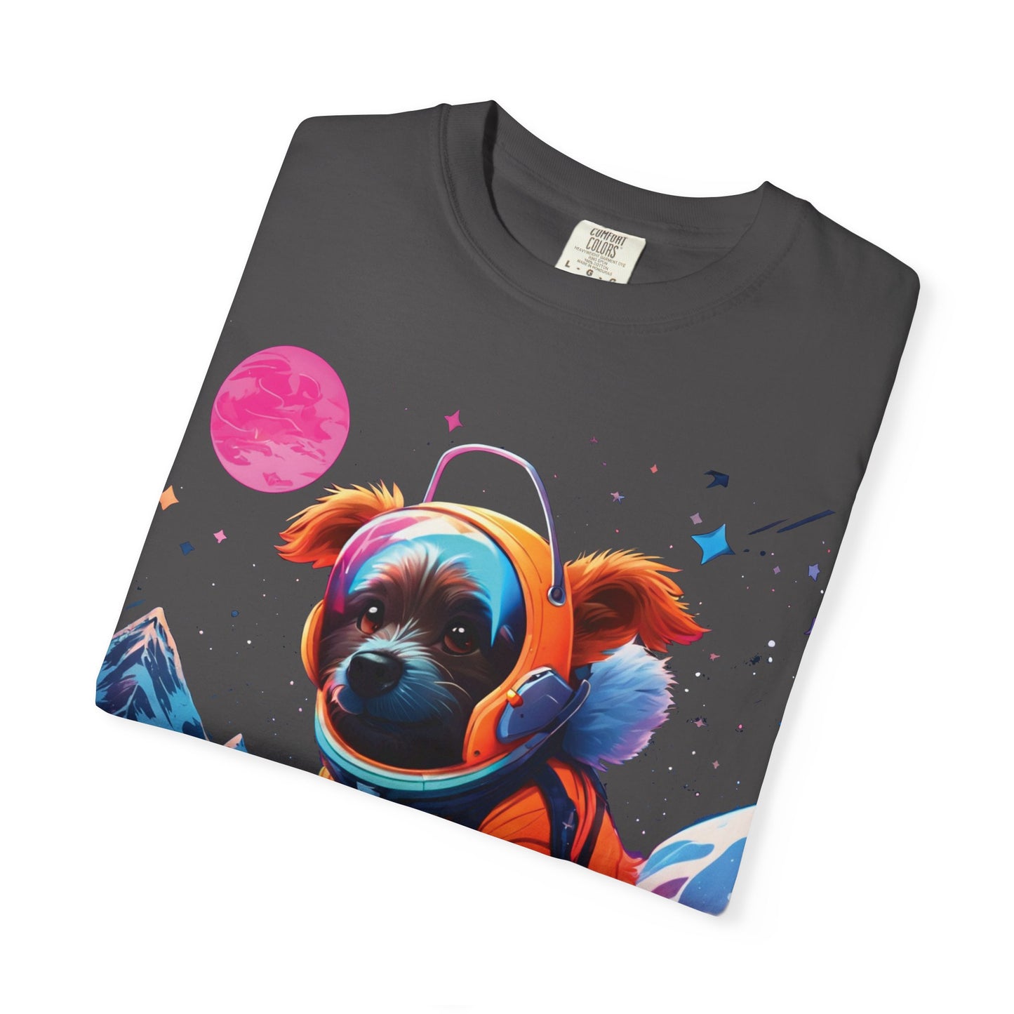 Astronaut Pug T-Shirt — Cute Space Dog Graphic Tee with PLUROUT.com Back Print